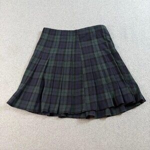 Brandy Melville Mini Skirt Teens Medium Green Plaid Pleated Preppy Schoolgirl